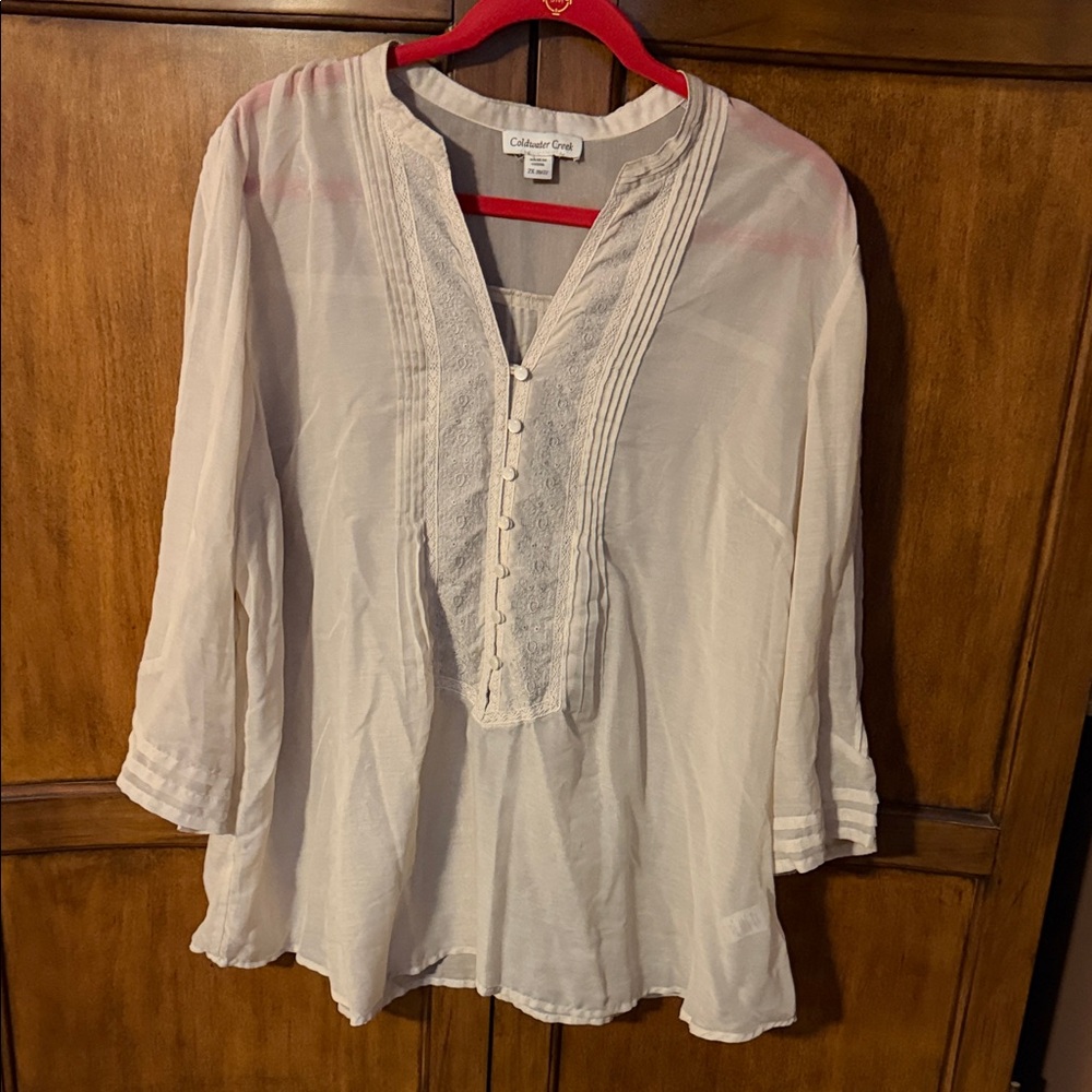 Coldwater Creek Cream Tunic with Button Detail